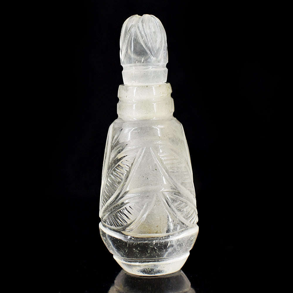 gemsmore:Genuine White Quartz  Hand Carved Genuine Crystal Gemstone Carving Perfume Bottle