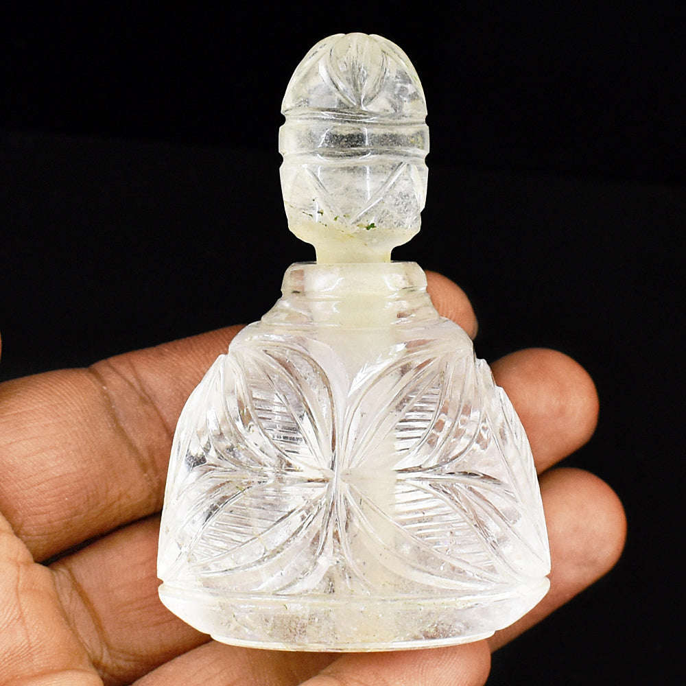 gemsmore:Genuine White Quartz  Hand Carved Genuine Crystal Gemstone Carving Perfume Bottle