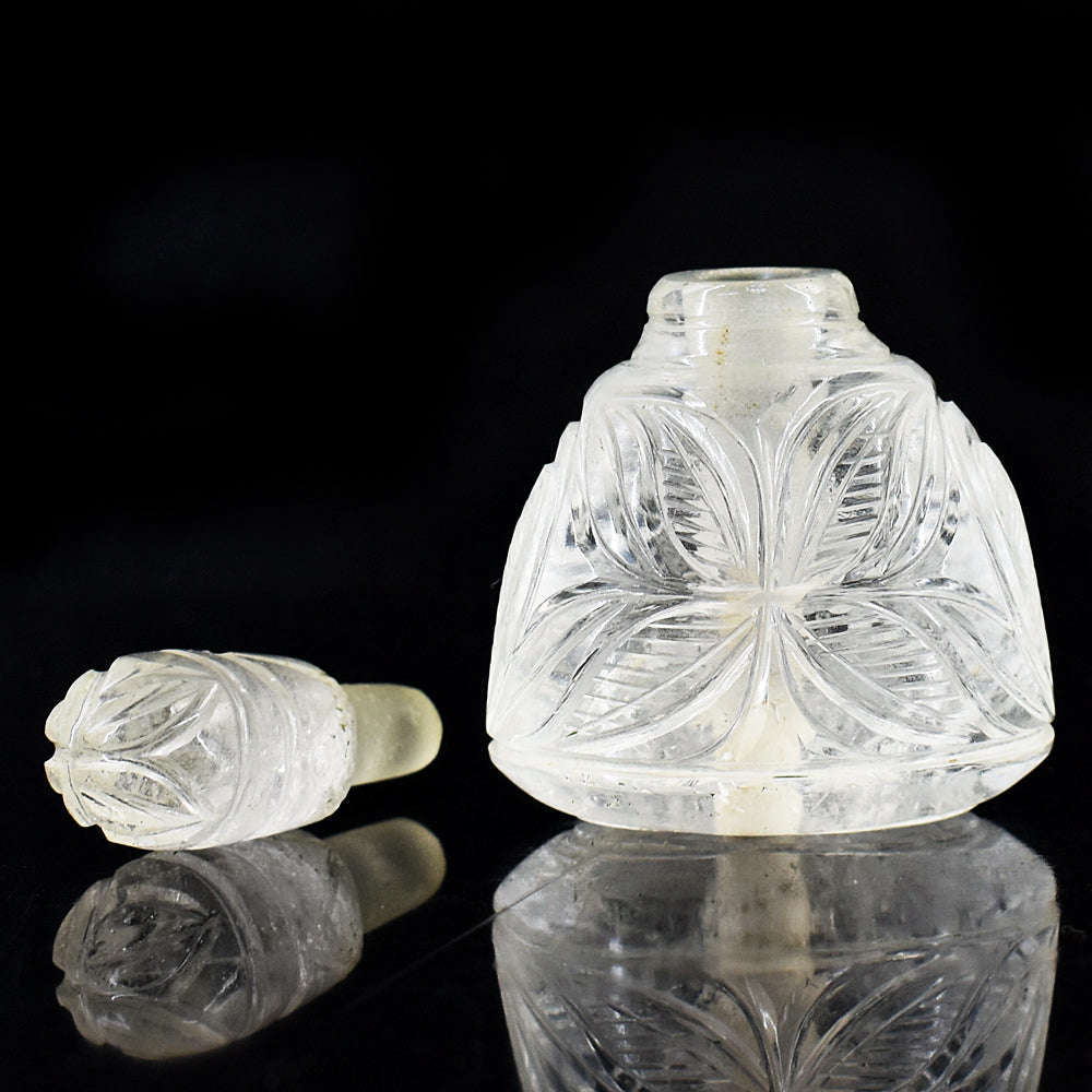 gemsmore:Genuine White Quartz  Hand Carved Genuine Crystal Gemstone Carving Perfume Bottle