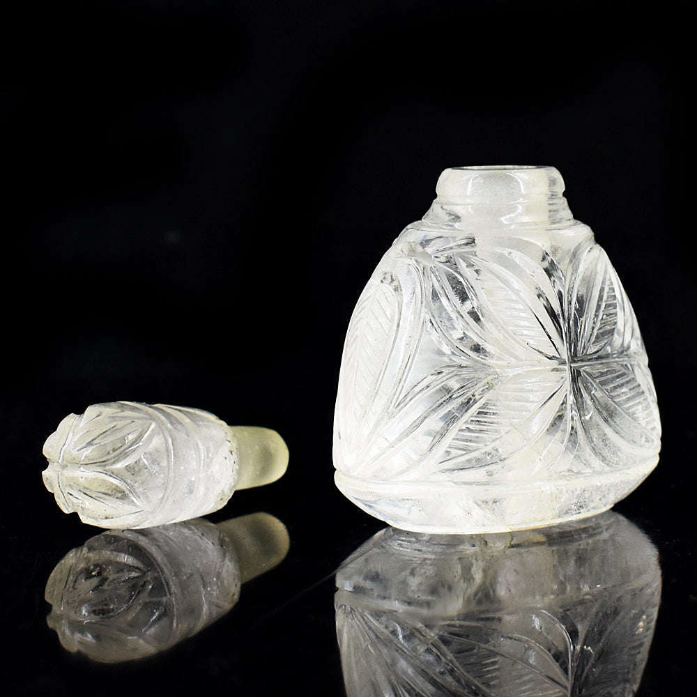 gemsmore:Genuine White Quartz  Hand Carved Genuine Crystal Gemstone Carving Perfume Bottle