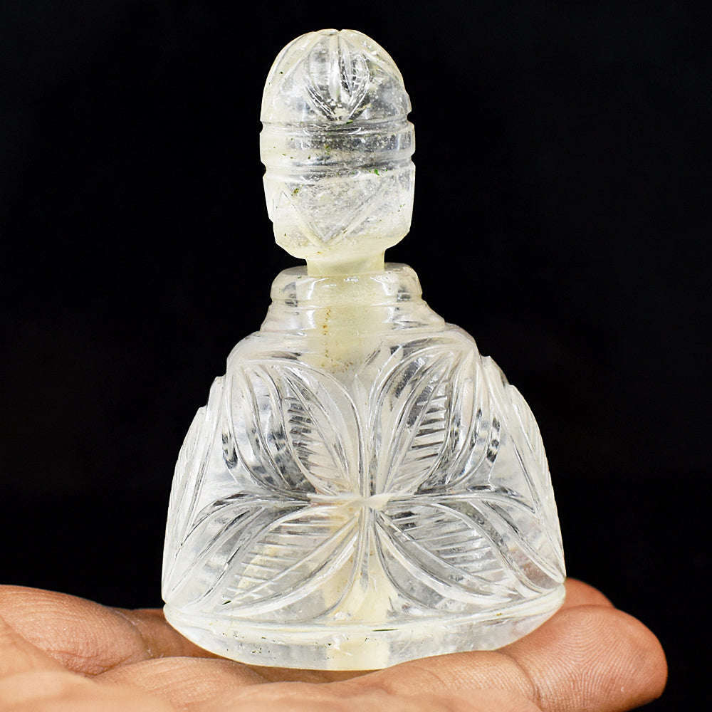 gemsmore:Genuine White Quartz  Hand Carved Genuine Crystal Gemstone Carving Perfume Bottle