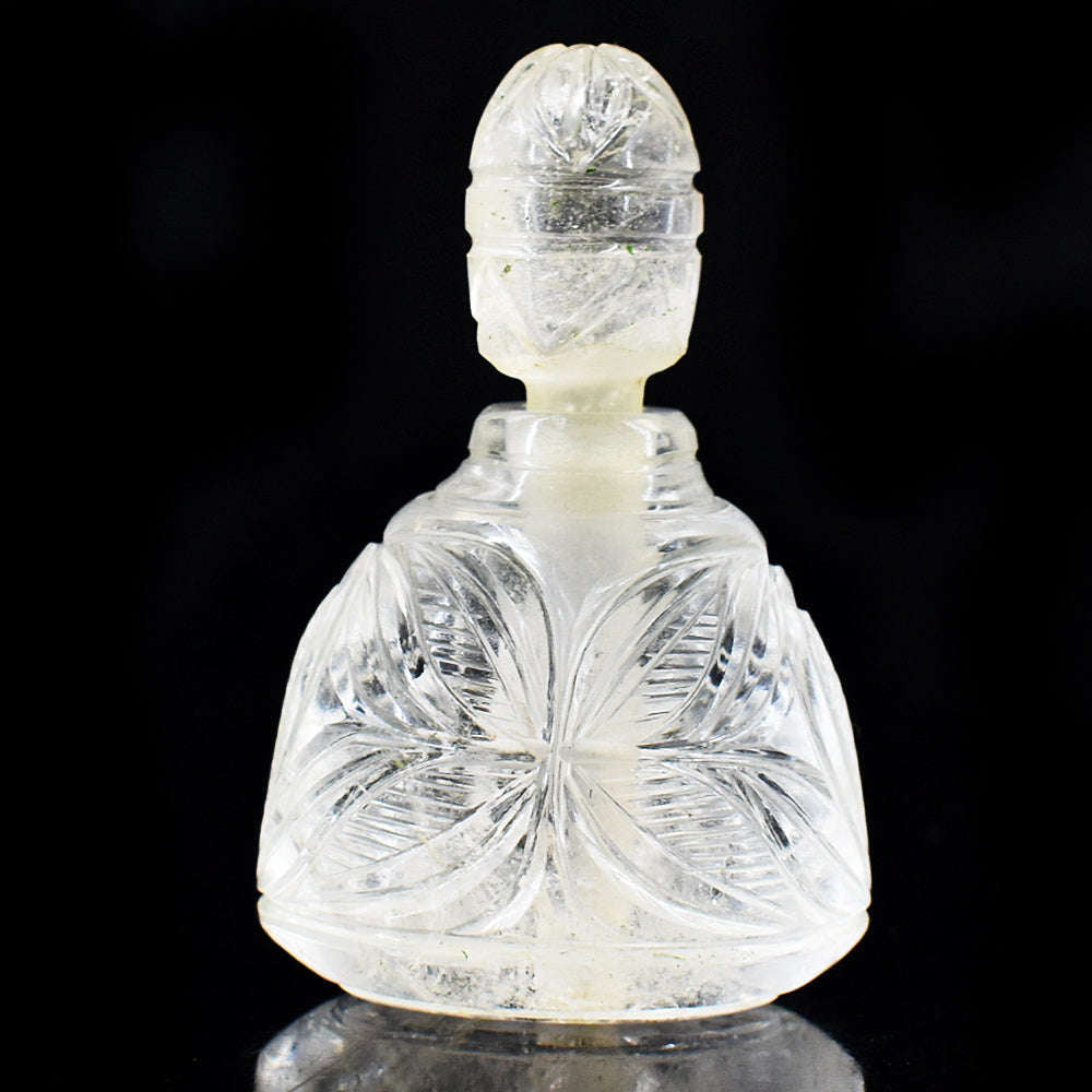 gemsmore:Genuine White Quartz  Hand Carved Genuine Crystal Gemstone Carving Perfume Bottle