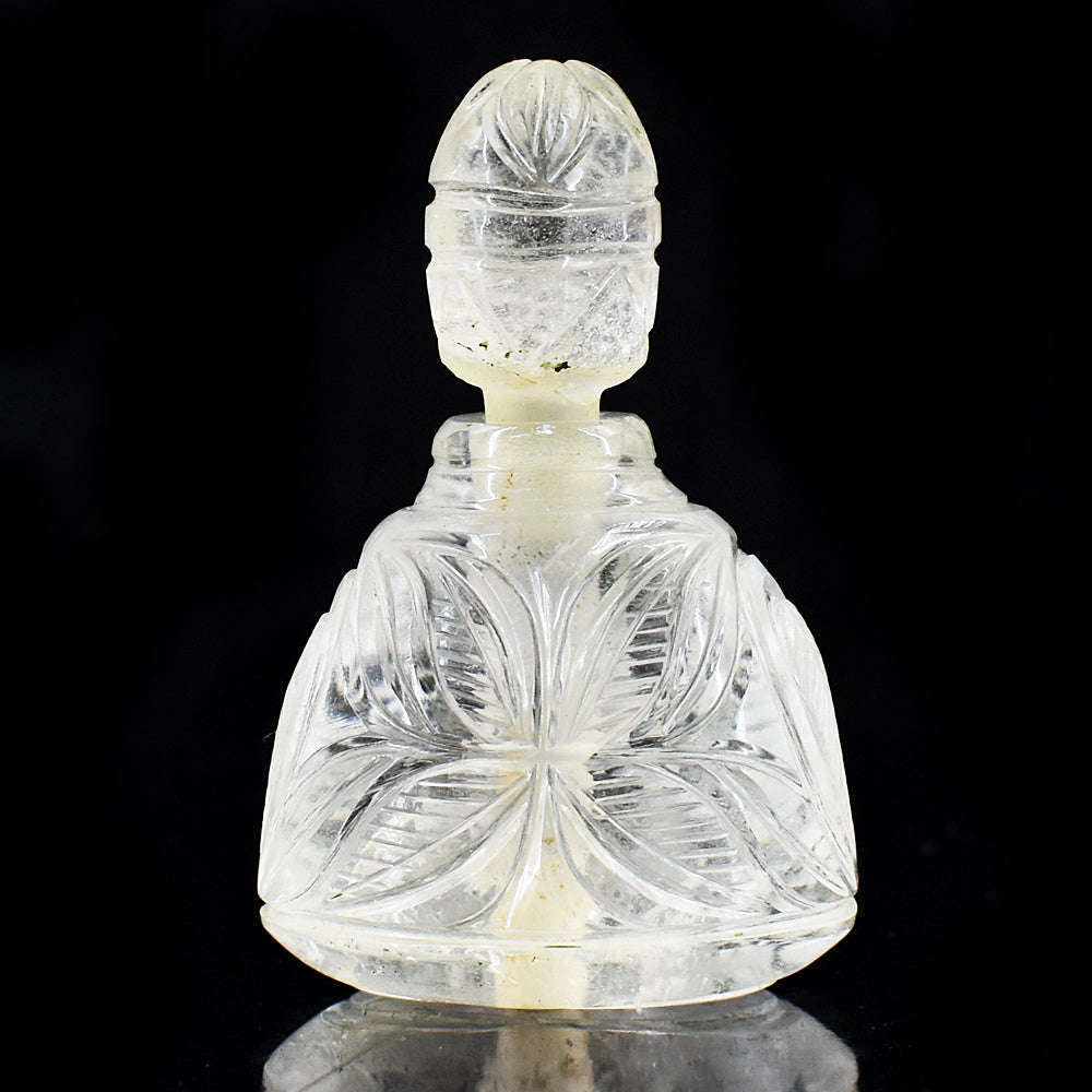 gemsmore:Genuine White Quartz  Hand Carved Genuine Crystal Gemstone Carving Perfume Bottle