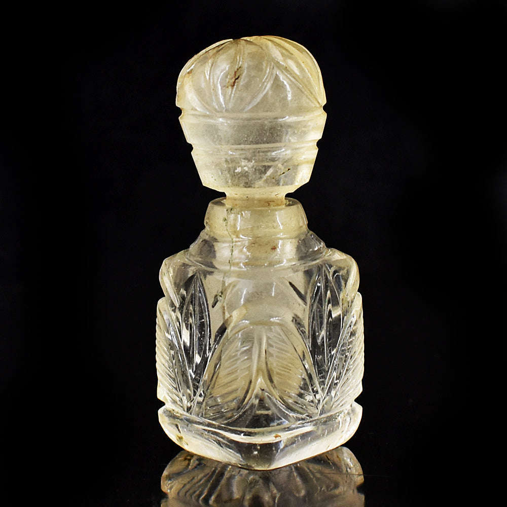 gemsmore:Genuine White Quartz  Hand Carved Genuine Crystal Gemstone Carving Perfume Bottle