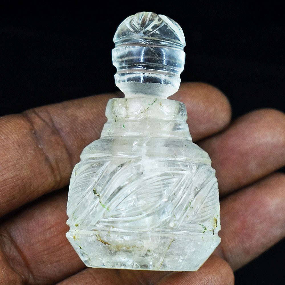 gemsmore:Genuine White Quartz Hand Carved Genuine Crystal Gemstone Carving Perfume Bottle