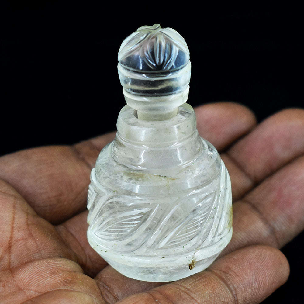 gemsmore:Genuine White Quartz Hand Carved Genuine Crystal Gemstone Carving Perfume Bottle