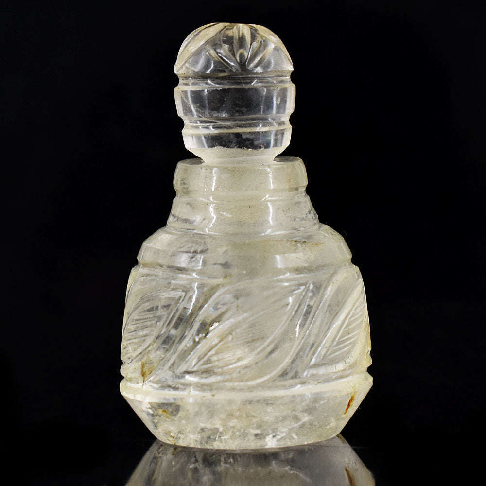 gemsmore:Genuine White Quartz Hand Carved Genuine Crystal Gemstone Carving Perfume Bottle