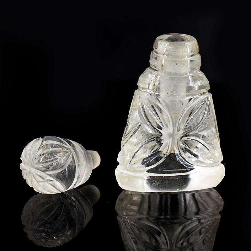 gemsmore:Genuine White Quartz  Hand Carved Genuine Crystal Gemstone Carving Perfume Bottle