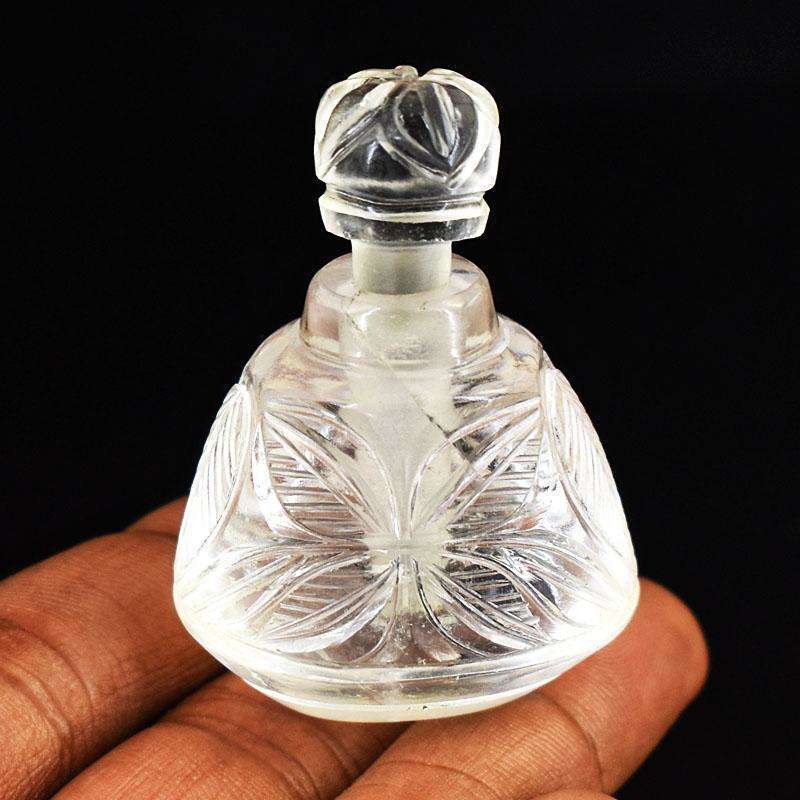 gemsmore:Genuine White Quartz Hand Carved Genuine Crystal Gemstone Carving Perfume Bottle