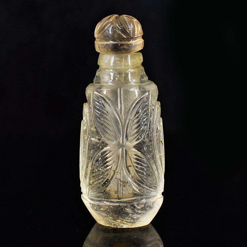 gemsmore:Genuine White Quartz Hand Carved Genuine Crystal Gemstone Carving Perfume Bottle