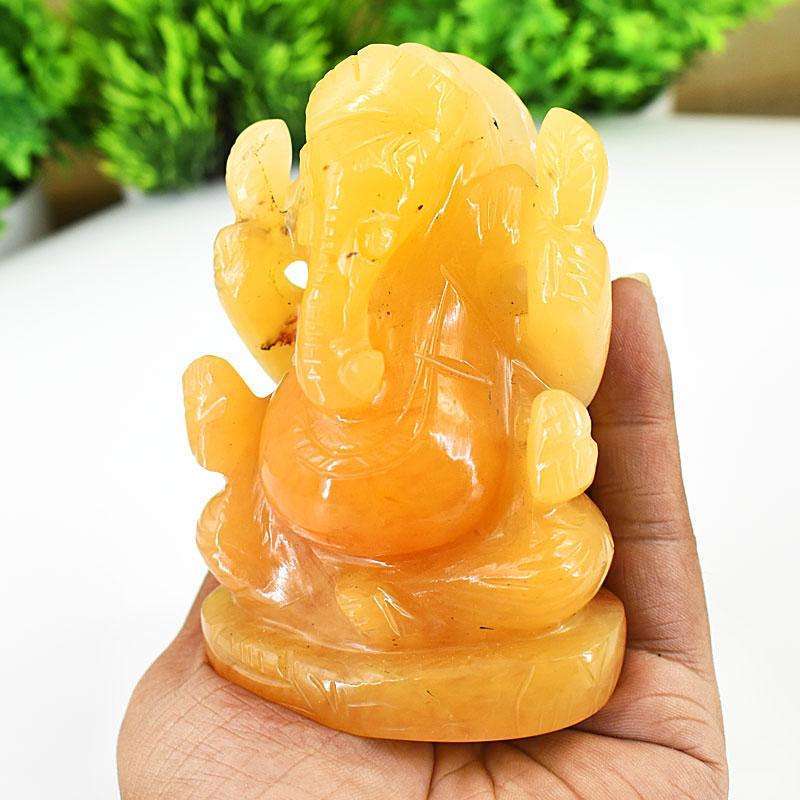 gemsmore:Genuine Yellow Aventurine Hand Carved Genuine Crystal Gemstone Carving Lord Ganesha