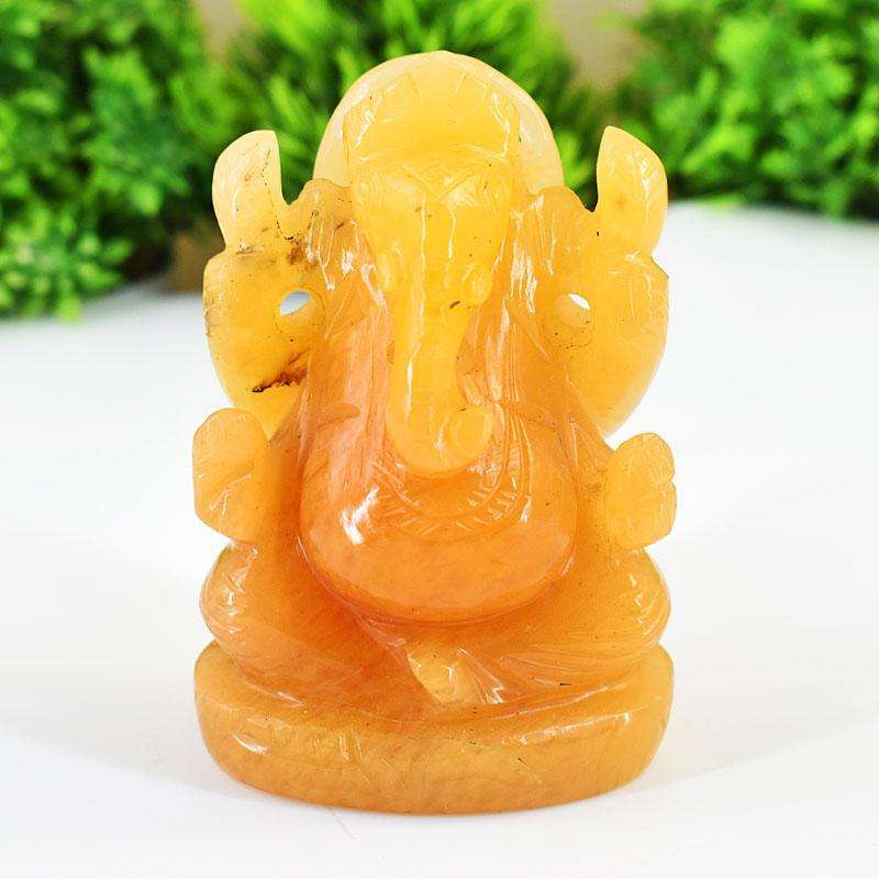 gemsmore:Genuine Yellow Aventurine Hand Carved Genuine Crystal Gemstone Carving Lord Ganesha