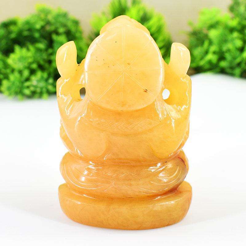 gemsmore:Genuine Yellow Aventurine Hand Carved Genuine Crystal Gemstone Carving Lord Ganesha