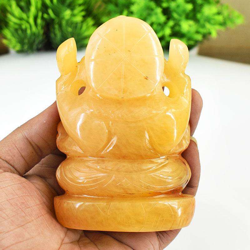 gemsmore:Genuine Yellow Aventurine Hand Carved Genuine Crystal Gemstone Carving Lord Ganesha