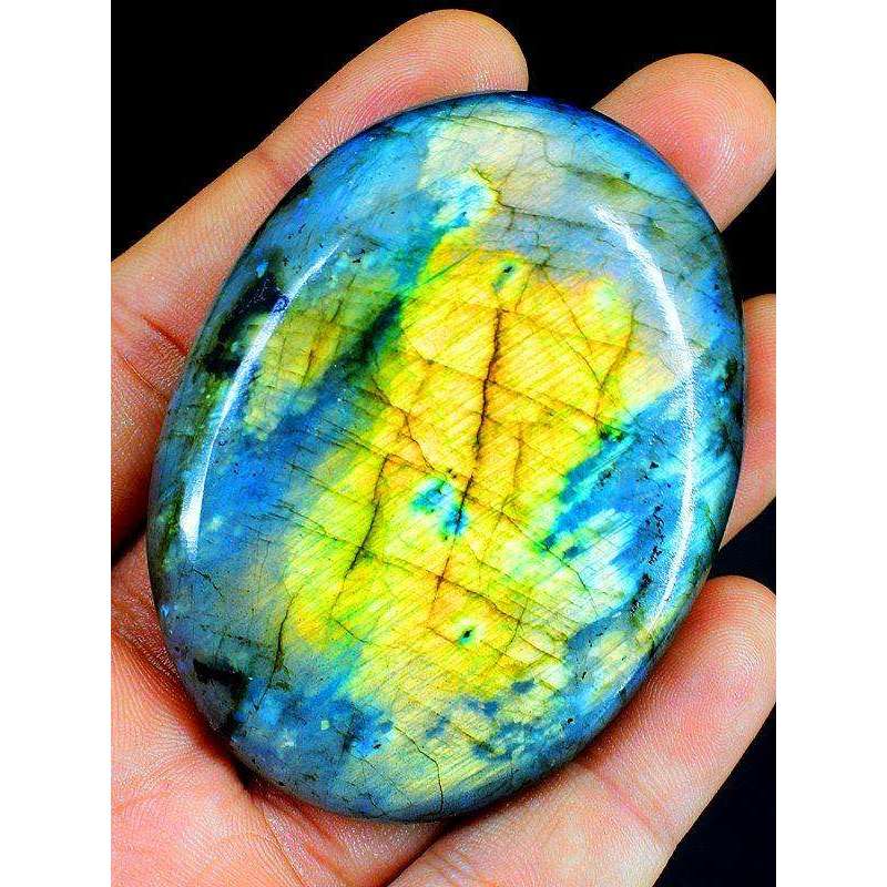 gemsmore:Golden Flash Labradorite Oval Shape Carved Cabochon