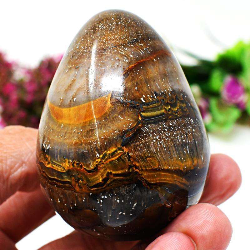 gemsmore:Golden Tiger Eye Carved Healing Egg