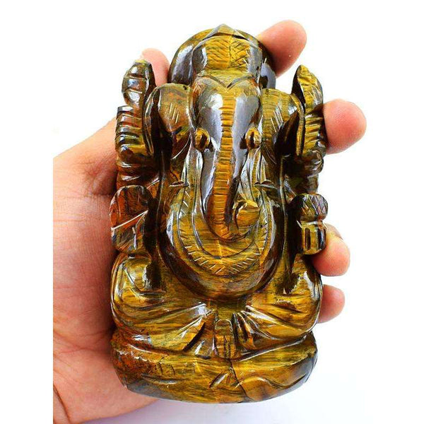gemsmore:Golden Tiger Eye Gemstone Carved Lord Ganesha Idol