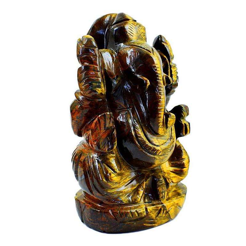 gemsmore:Golden Tiger Eye Gemstone Carved Lord Ganesha Idol