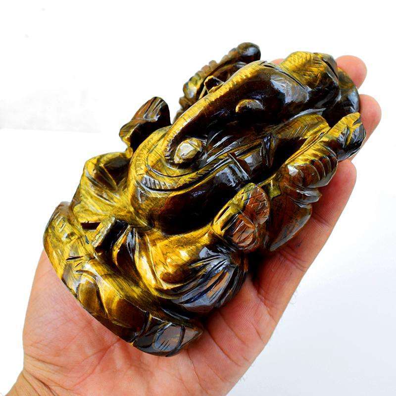 gemsmore:Golden Tiger Eye Gemstone Carved Lord Ganesha Idol