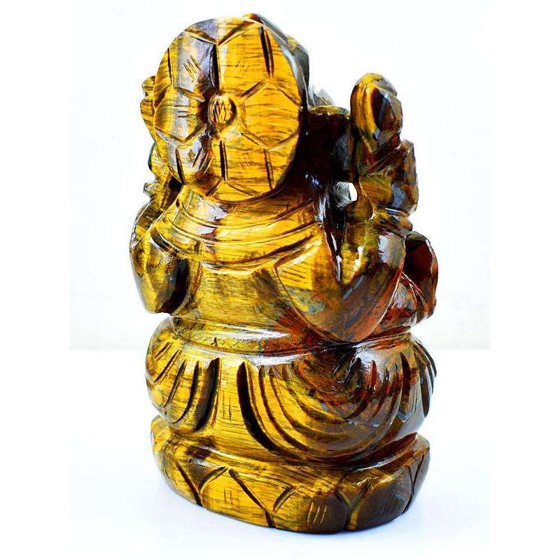 gemsmore:Golden Tiger Eye Gemstone Carved Lord Ganesha Idol