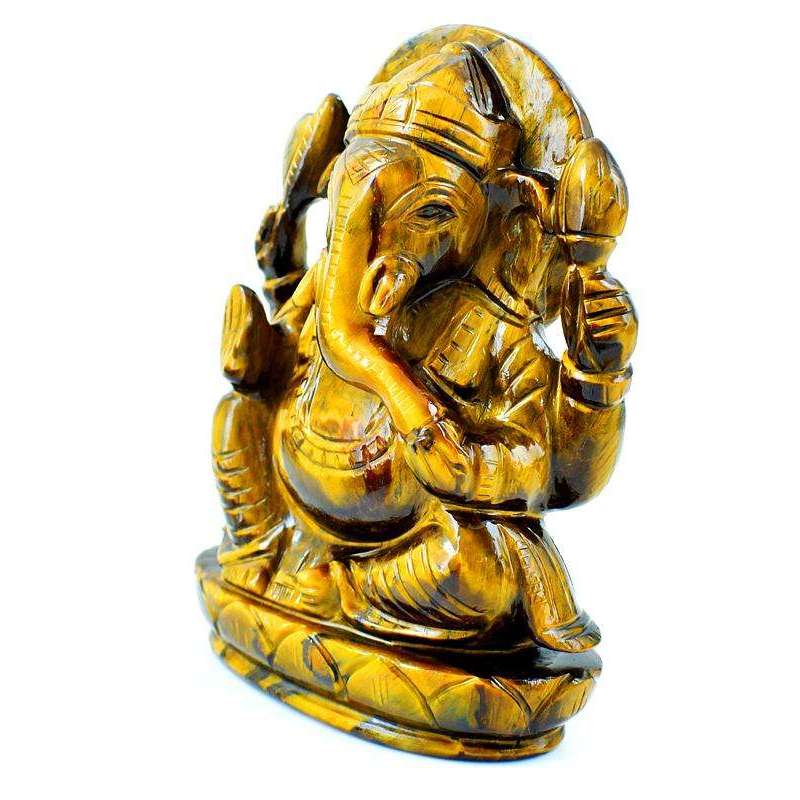 gemsmore:Golden Tiger Eye Gemstone Carved Lord Ganesha Idol Statute