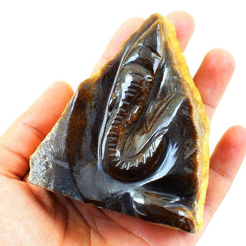 gemsmore:Golden Tiger Eye Gemstone Hand Carved Lord Ganesha Idol Statute