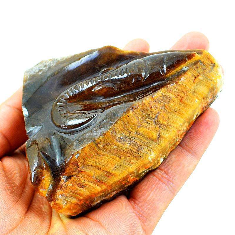 gemsmore:Golden Tiger Eye Gemstone Hand Carved Lord Ganesha Idol Statute