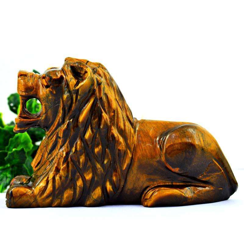 gemsmore:Golden Tiger Eye Hand Carved Lion - Exclusive