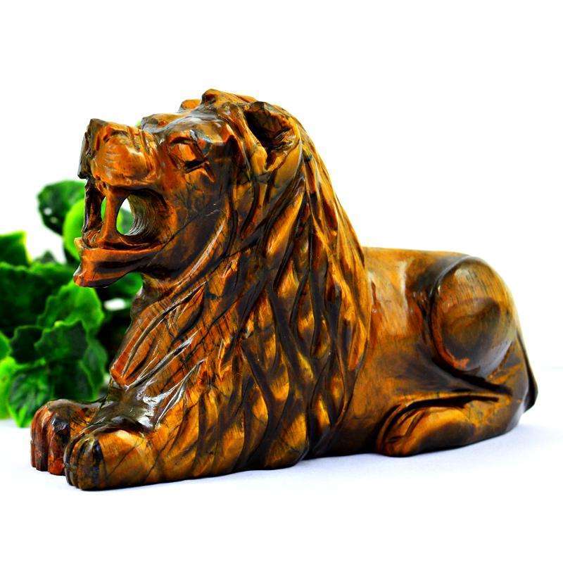 gemsmore:Golden Tiger Eye Hand Carved Lion - Exclusive