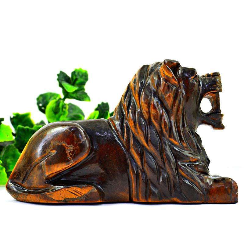 gemsmore:Golden Tiger Eye Hand Carved Lion - Exclusive