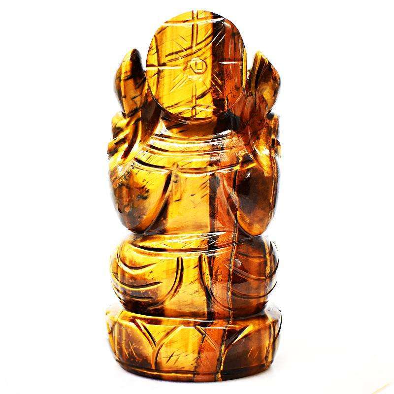 gemsmore:Golden Tiger Eye Hand Carved Lord Ganesha Idol