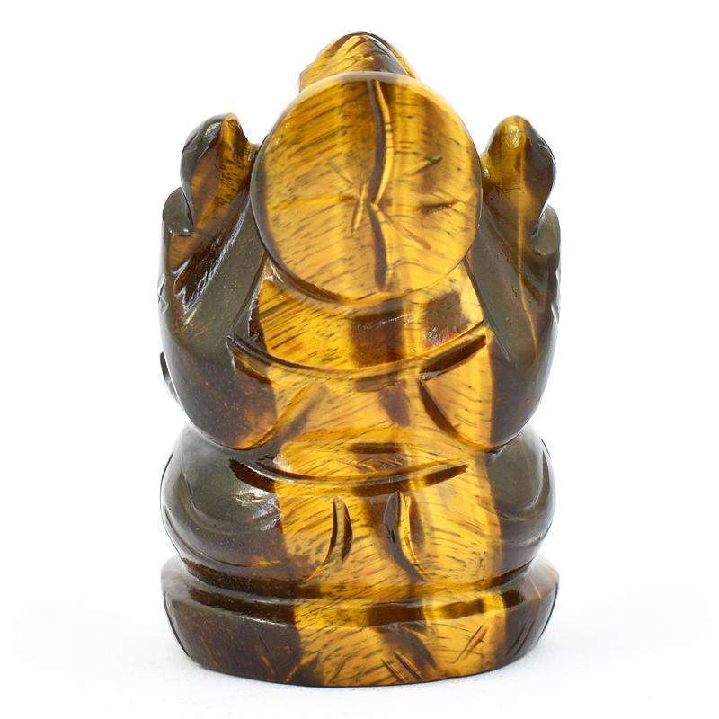 gemsmore:Golden Tiger Eye Hand Carved Lord Ganesha Idol