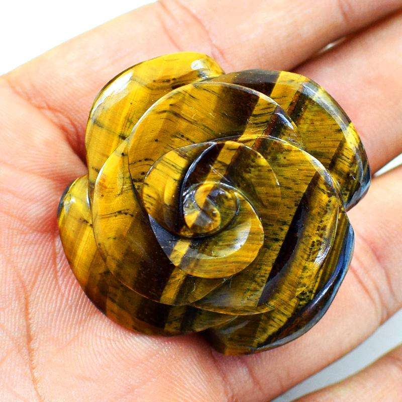 gemsmore:Golden Tiger Eye Hand Carved Rose Gemstone