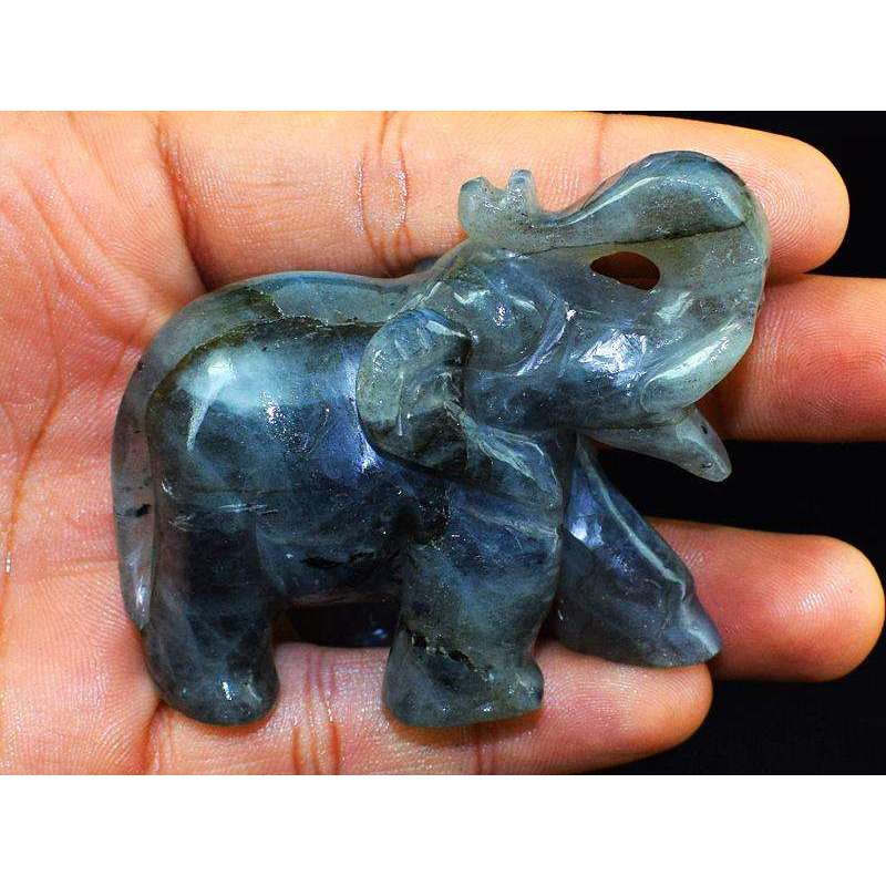 gemsmore:Good Luck Premium Blue Flash Labradorite Carved Gemstone Elephant