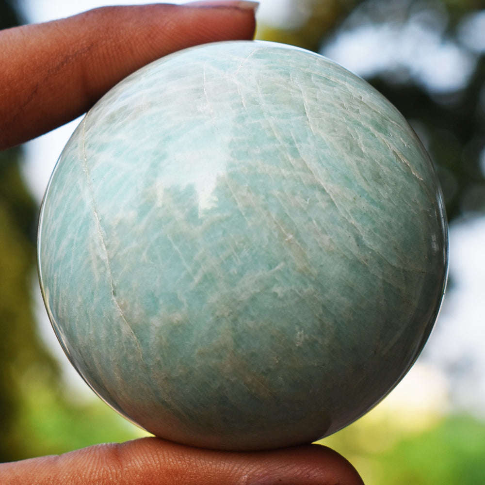 gemsmore:Gorgeous  Amazonite  Hand  Carved  Healing  Crystal Sphere