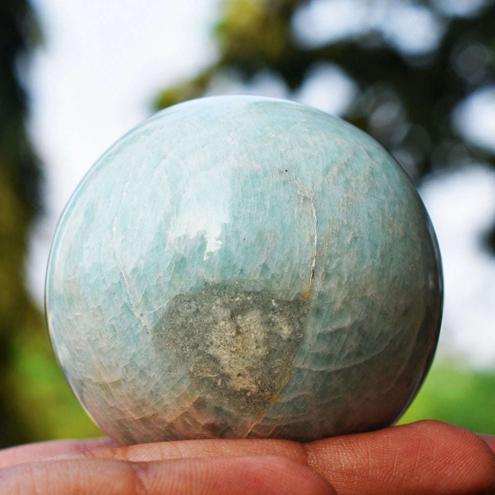 gemsmore:Gorgeous  Amazonite  Hand  Carved  Healing  Crystal Sphere