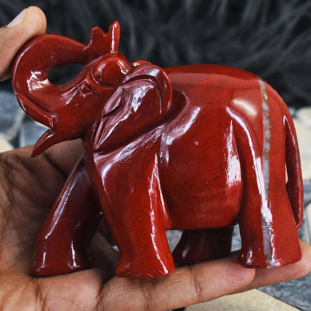 gemsmore:Gorgeous Red Jasper Hand Carved Genuine Crystal Gemstone Carving Elephant