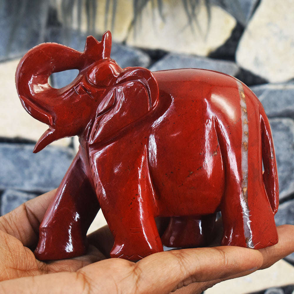 gemsmore:Gorgeous Red Jasper Hand Carved Genuine Crystal Gemstone Carving Elephant