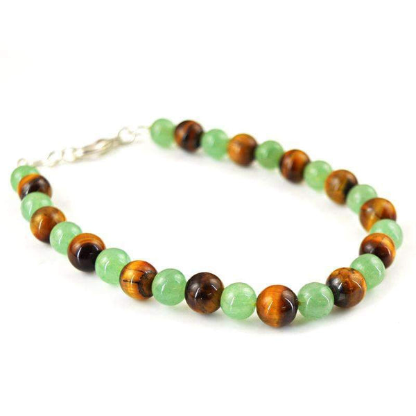 gemsmore:Green Jade & Golden Tiger Eye Bracelet - Natural Round Shape