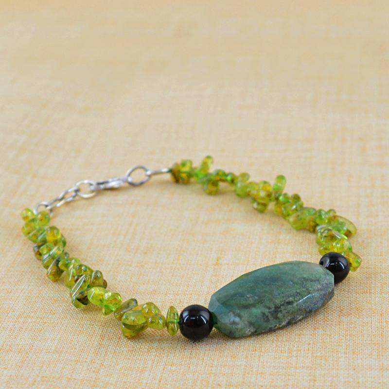 gemsmore:Green Peridot & Green Moss Agate Bracelet Natural Untreated Beads