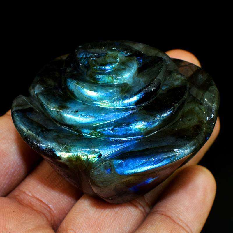 gemsmore:Hand Carved Blue Flash Labradorite Gorgeous Rose