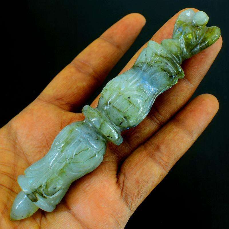 gemsmore:Hand Carved Blue Flash Labradorite Healing Angel Point Stick