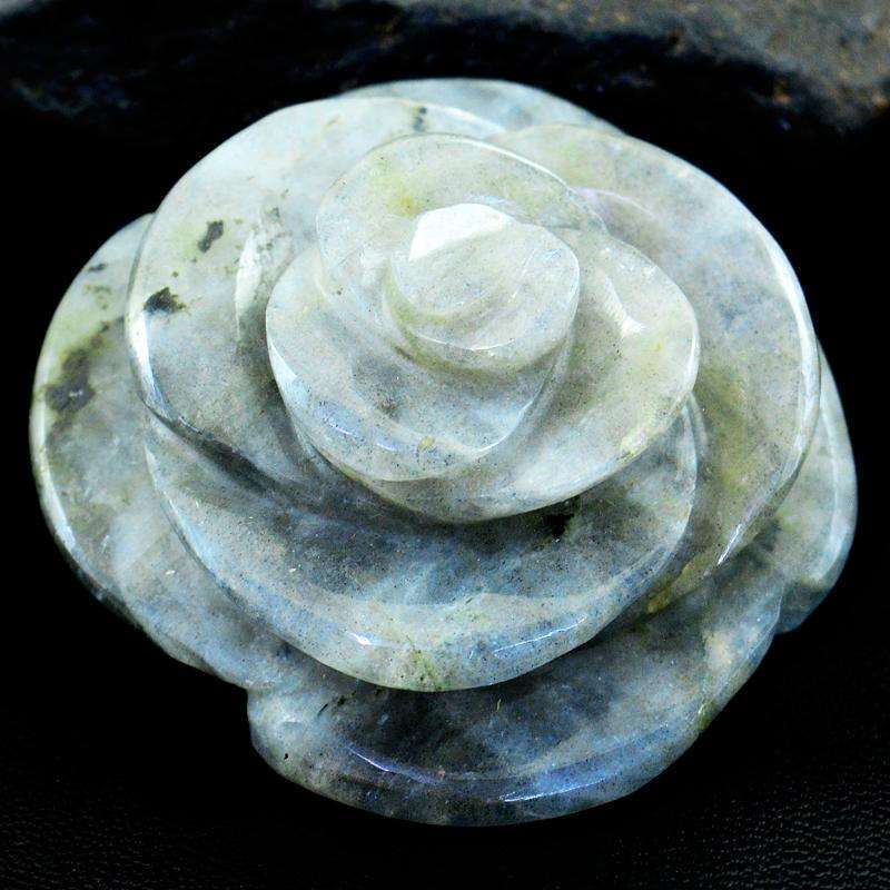 gemsmore:Hand Carved Blue Flash Labradorite Rose Flower