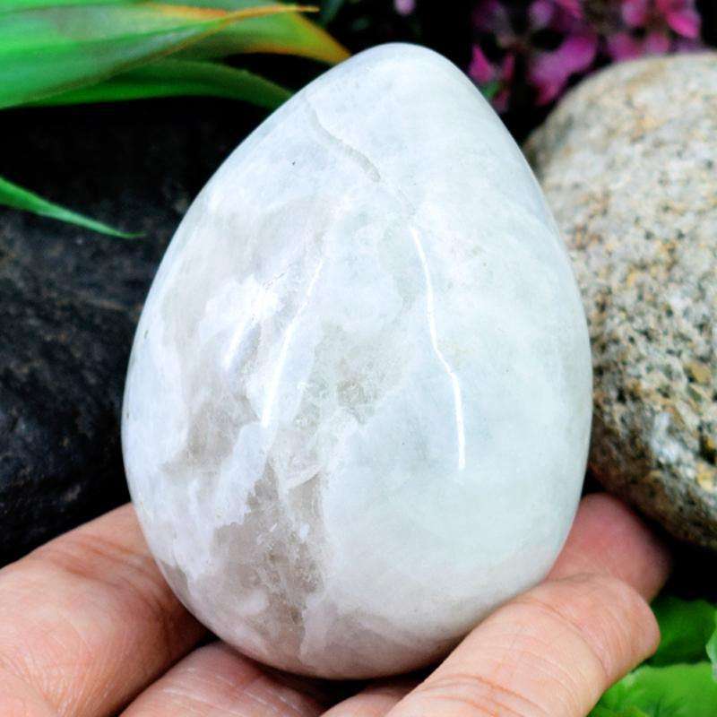 gemsmore:Hand Carved Blue Flash Moonstone Healing Egg