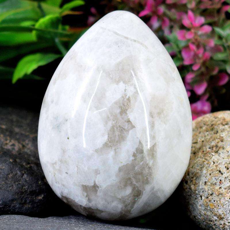 gemsmore:Hand Carved Blue Flash Moonstone Healing Egg