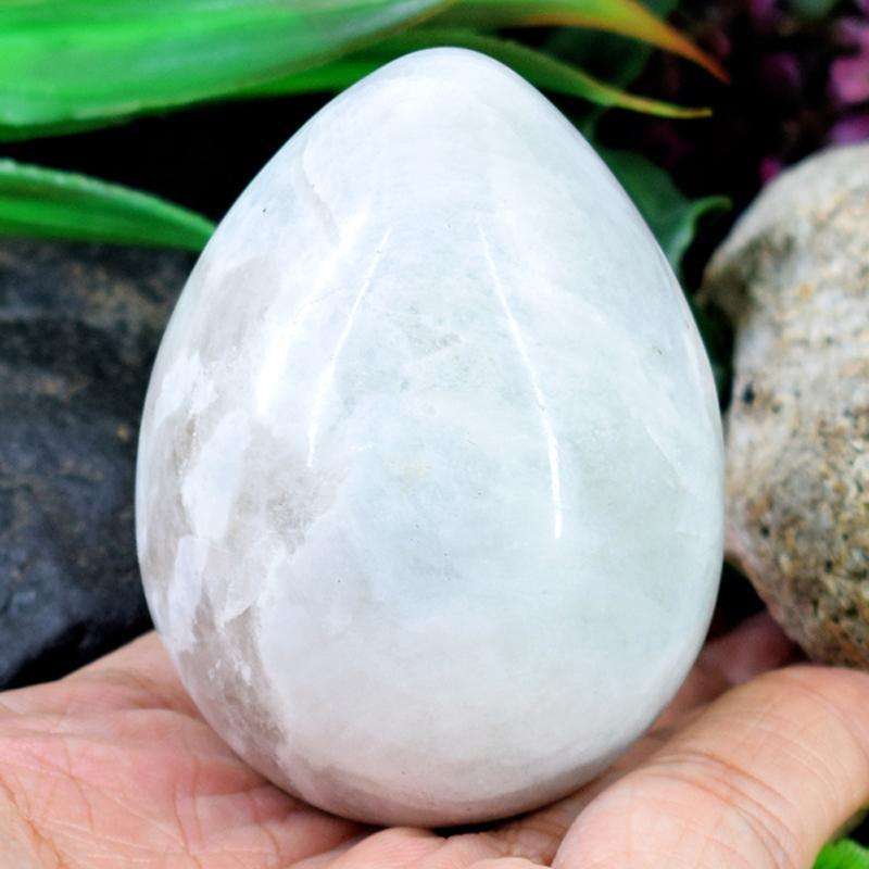 gemsmore:Hand Carved Blue Flash Moonstone Healing Egg