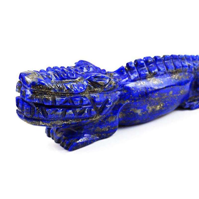 gemsmore:Hand Carved Blue Lapis Lazuli Crocodile Gemstone