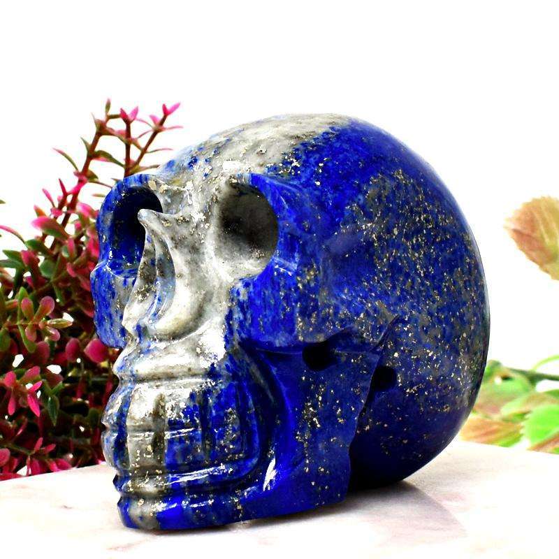 gemsmore:Hand Carved Blue Lapis Lazuli Human Skull
