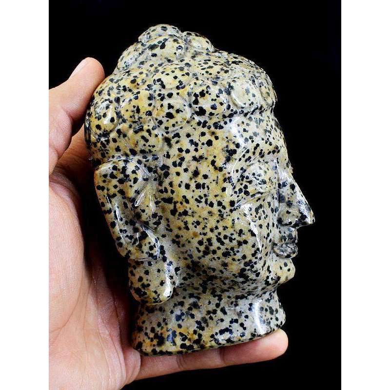 gemsmore:Hand Carved Dalmatian Jasper Lord Buddha Head