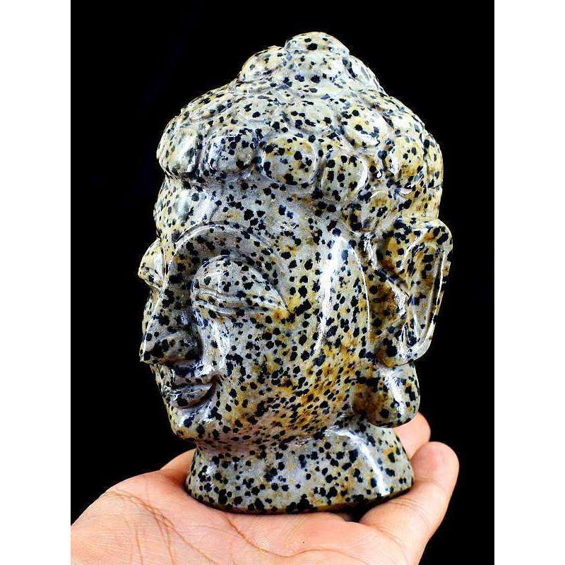 gemsmore:Hand Carved Dalmatian Jasper Lord Buddha Head